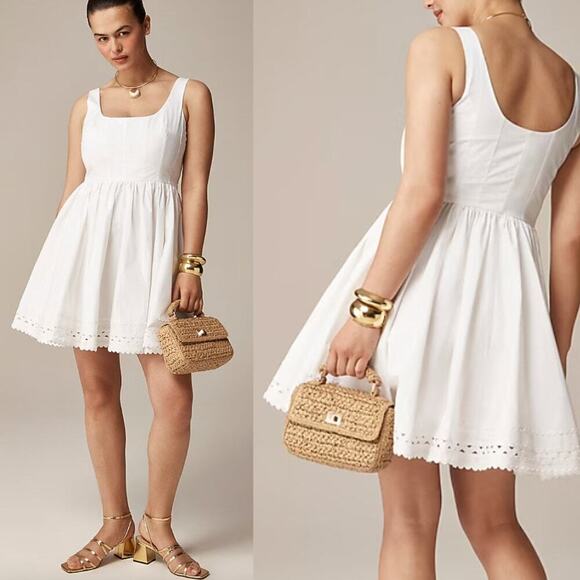 J. Crew White Fit-and-flare mini dress with rickrack trim NWT - Picture 1 of 7